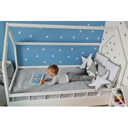 Cama infantil en forma de casa con dosel y protección, 160x80